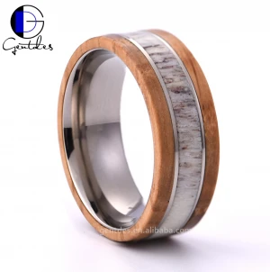 Gentdes Jewelry Custom Wedding Whisky Wood And Antler Wood Inlay Titanium Bands