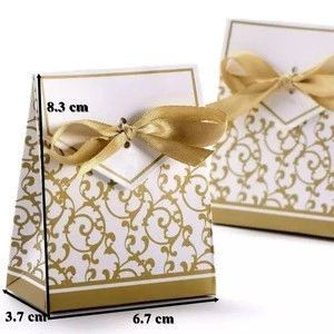 Gold Ribbon Wedding Favour Sweet  Gift Romantic Heart Candy Box For Wedding Decoration