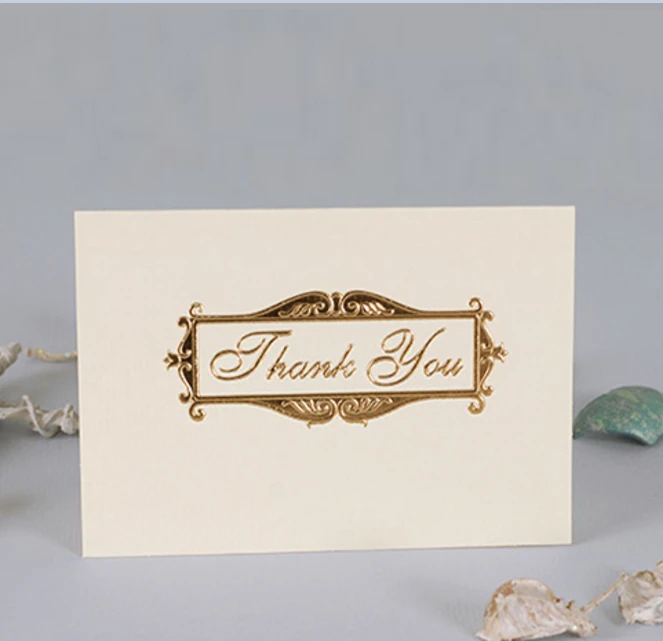 Gold stamp Embossed Letters paper Thank You Cards crafts pack with 100 envelop and 100 thank you card