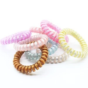 Good quality  big size glitter solid color rubber elastic telephone wire hair band with custom package