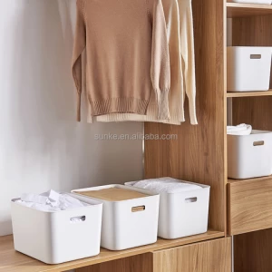 Good quality white wide type medium plastic storage box organizer with handles for sale