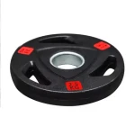 Gym Equipment Rubber Coated Cast Iron Barbell Weight Plate Factory Wholesale hand grip 3 three holes Rubber coated weight Plates