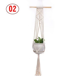 H507 Multi Style Woven Hemp Rope Planter Hang Up Road Slide Plant Hanger Cotton String Hanging Basket Flower Pot