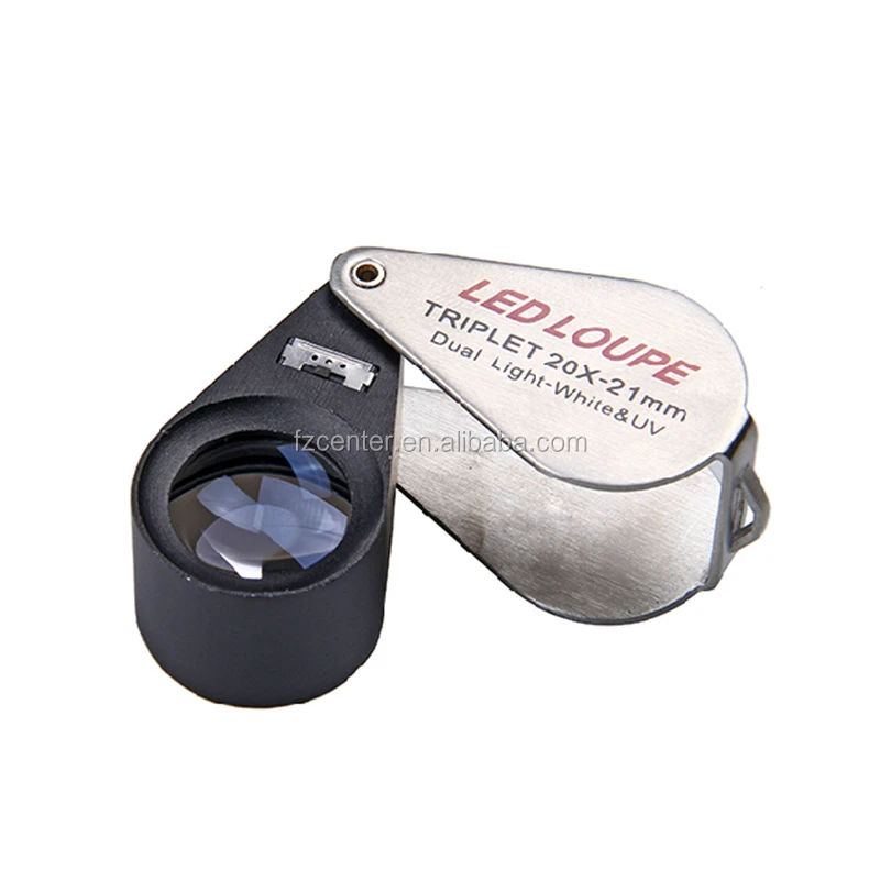 hand held Jeweler 21mm lens Triplet Loupe Magnifier with UV Lighting