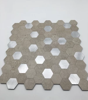 Hexagon Brushed Blue Aluminium Plastic PVC Self Adhesive Mosaic Peel And Stick Vinyl Tiles For Backsplash Wall mosaic tiles