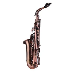 High Grade Red Bronze Bent Eb Alto Saxophone E-flat Sax Carved Pattern Woodwind Instrument with Carry Case