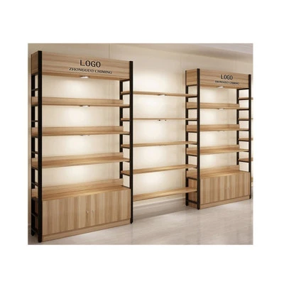 High grade wooden skin care display shelf beauty supplies store cosmetic shops display rack with led and floor cabinets