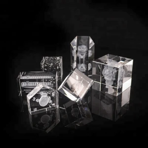 High Quality 3D Engraving Laser Crystal Craft Gifts Clear Crystal Glass Cube Block Customized Logo