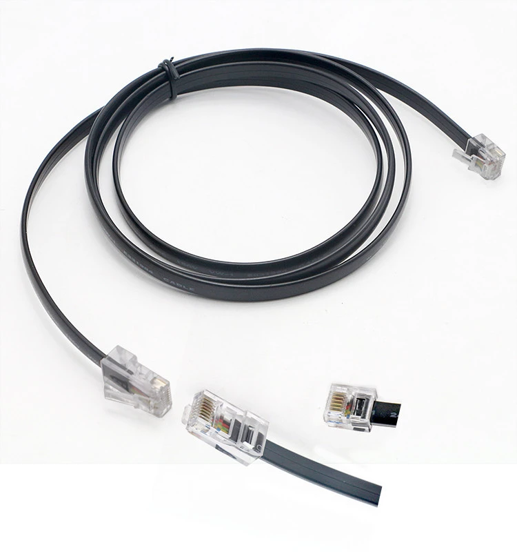 High Quality Black PVC    Flat 4Cores  RJ45 8P8C To RJ11 6P4C Cable Telephone