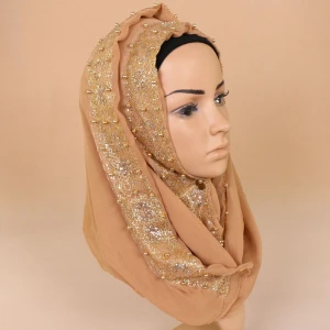 High quality fashion lace rhinestone pattern head scarf hijab