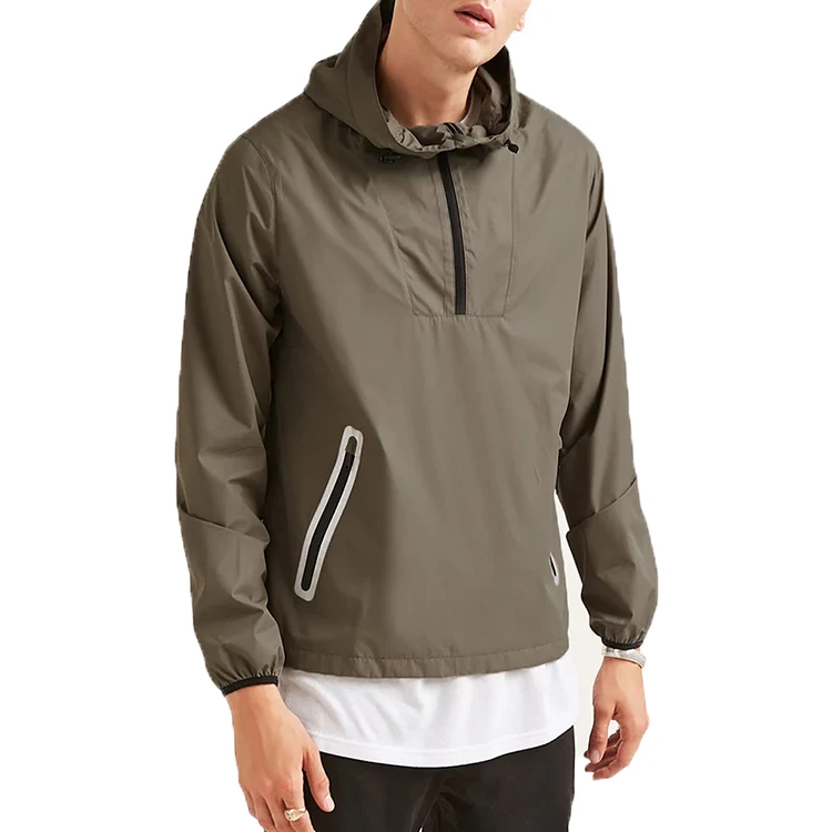 High Quality Popular Fashion OEM Rain Zip Pullover Hooded Rain Jacket Reflective Hooded Jacket