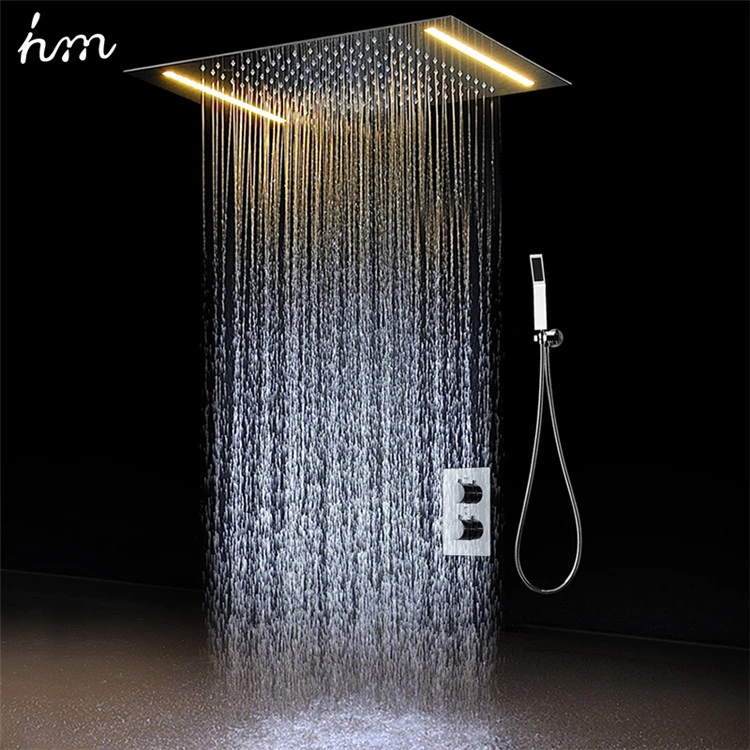 hm Bathroom Luxury Large Sus304 Rainshower Smart Constant Temperature Brass Valve Rain Led Shower Set