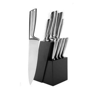 Hollow handle 9pcs stainless steel knife set with knife coated wooden block