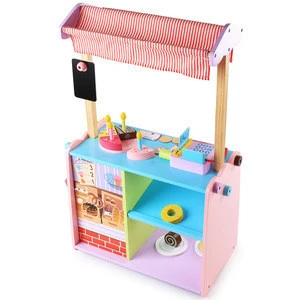 Hot amazon pretend mini market cash register role play set fast food cake decorating dessert wooden kids shop toy