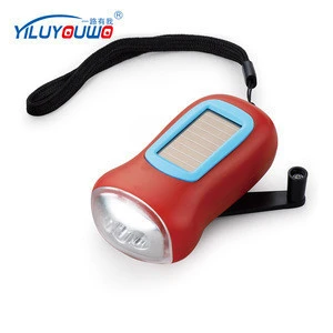 Hot Promotional Product Gift Plastic Small Dynamo Solar Power Rechargeable LED Flashlight With Hand Crank For Outdoor