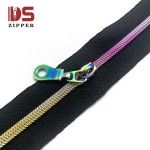 Hot sale 2020 custom LOGO rainbow color colorful puller electroplating nylon zipper plastic zipper use
