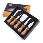 Hot sale 5 piece cheese spreader knife set with acacia round wooden handle