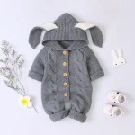 Hot sale baby rompers children's stereoscopic rabbit ears hooded baby+rompers knit baby clothes newborn