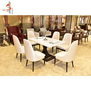 Hot sale custom cheap 6+1 small royal oak white leather  dining room set