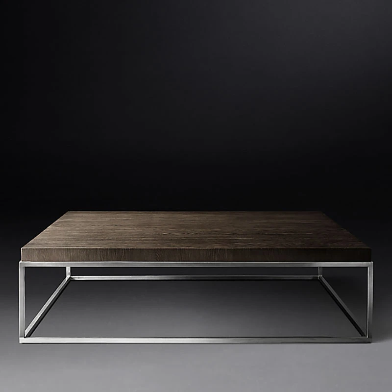 Hot Sales European Style Solid Oak Top Stainless Steel Frame  Rectangle Coffee Table