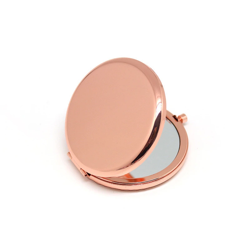 Hot souvenir round double side metal pocket mirror 7cm gold plated make up compact mirror customized logo