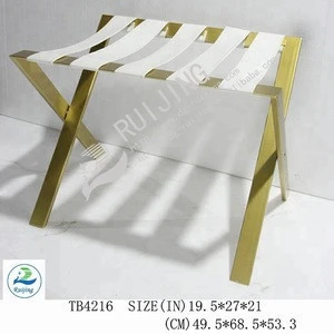 Hotel foldable luggage rack ith wgold metal and leather