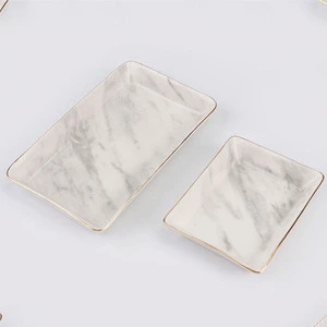 INS trend Nordic style marble pattern gold-rimmed ceramic cosmetics jewelry storage tray