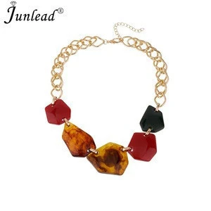 Junlead Multicolor New Fashion Popular Europe Necklace Costume Acrylic Choker Fancy Pendant Reticular Necklace Statement Jewelry