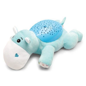 kid toy Cute blue color hippo shaped lighting musical projection plush stuffed animal HC376096