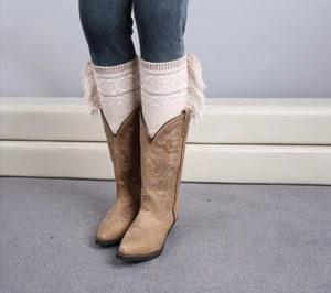 Knitting patterned short winter leg warmers,short winter kneecap