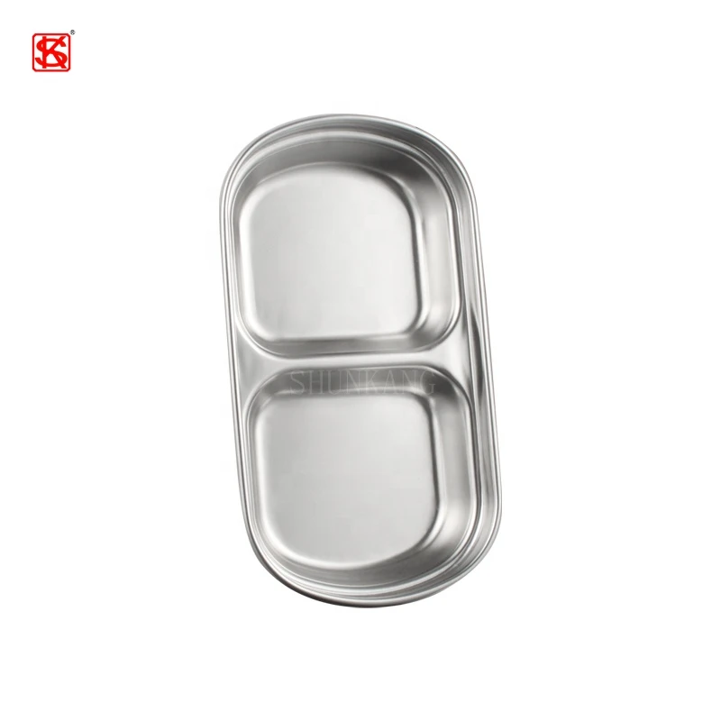Korean Style Restaurant Stainless Steel 18/8 Sauce Plate Divided Dipping Sauce Dish