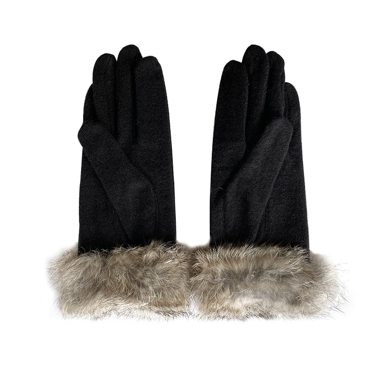 ladies winter fur cashmere mitten wool gloves
