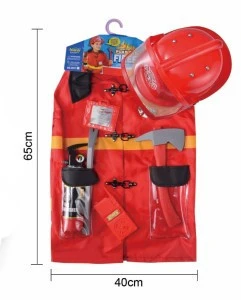 Latest Red Dressup Firefighter Costume For Kid with Fire Extinguisher and Helmet