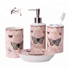 lovely pink ceramic butterfly bathroom set
