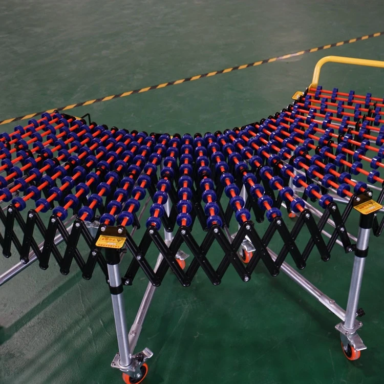 Low Price Mobile Powerless flexible telescopic belt skating conveyor roller system for box