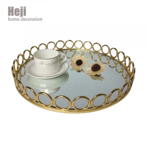 Luxury Gold Desk Gemstone Photo Trinket Watch Coffee Glass Holder Tray