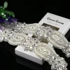 Luxury Pearl Beaded Glass Crystal Applique Trims Iron on Hotfix Gold Silver Bridal Wedding Dress Rhinestone Applique