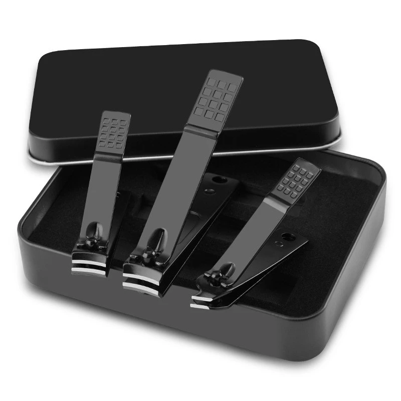 Manufacture High Quality 3pcs Manicure Nail clippers set For Nail Cut with Black Matte Metal Tin Case