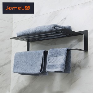 Matt black luxury wall mount bathroom accessories hotel towel rack shelf