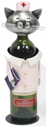 Metal Craft Nurse Cat Wine Bottle Holder