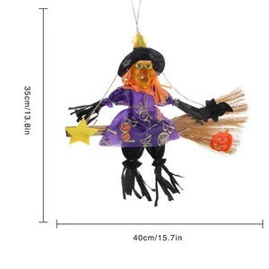 Mini Evil Broom Witch Halloween Decoration Wall Door Event Party Supplies Hanging Drop Party Accessories Witch Doll Decoration