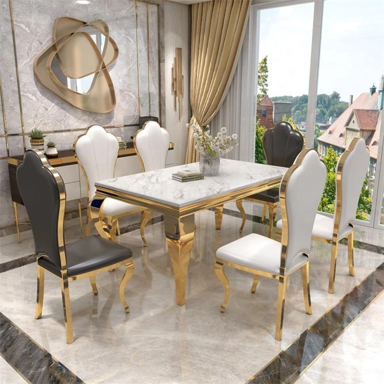 Mirror golden stainless steel factory dining table