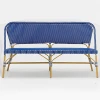 Modern Hand Woven Plastic Rattan Sofa Garden Sofa with Three Seats in Blue and White Color