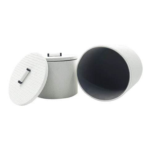 Modern light luxury high end leather jewelry box  living room bedroom dresser round bucket organizer box