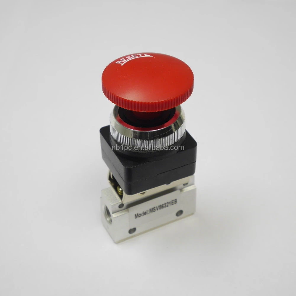 MSV86321EB 3/2 Way Pneumatic Valve with Emergency Push Button with Lock in Red 1/8" Thread