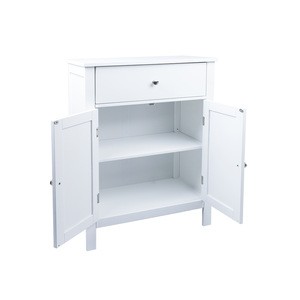 Multifunctional basic simply Adjustable  Wooden Storage Organizer Shelf double open door White Bathroom Cabinet with drawer