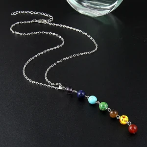 Natural Crystal Chakra Beaded Necklace Colorful Gemstone Beaded Pendant Necklace Yoga Jewelry