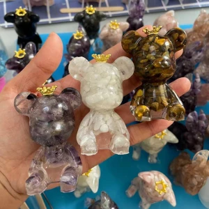 Natural crystal resin blue lace agate crown bear chips animal cheap wedding souvenirs for guests