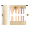 Natural Organic Bamboo Portable 7 in 1 Fork Spoon Knife Straws Chopsticks Clean Brushes Cutlery Flatware Set with Pouch
