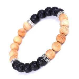 Natural Wooden Bead and Oil Diffuser Lava Stone Bracelet